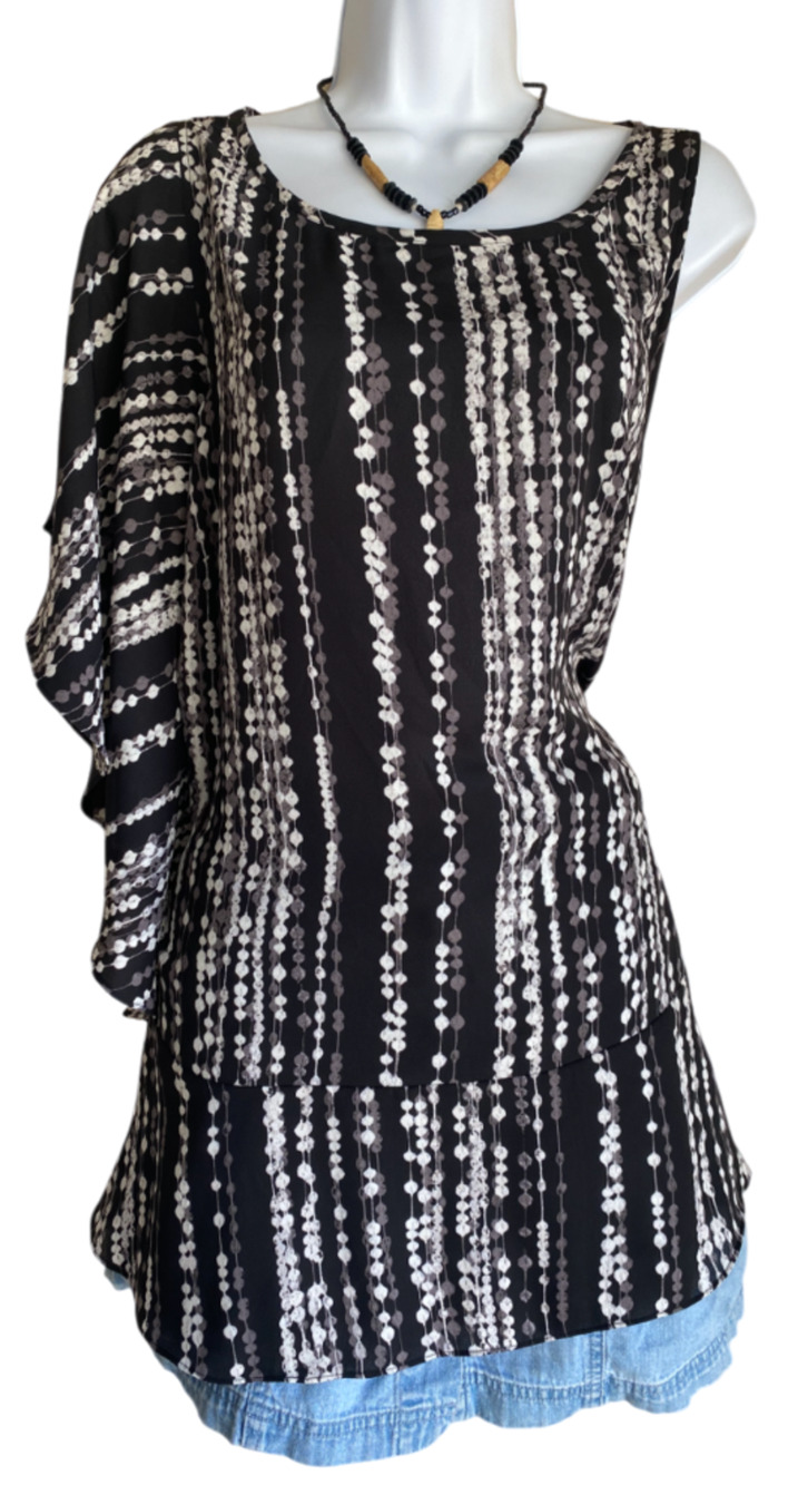 VTG Sejour Plus 14 Boho Artsy Ruffled Side Sheer Blouse Whimsigoth Festive Top
